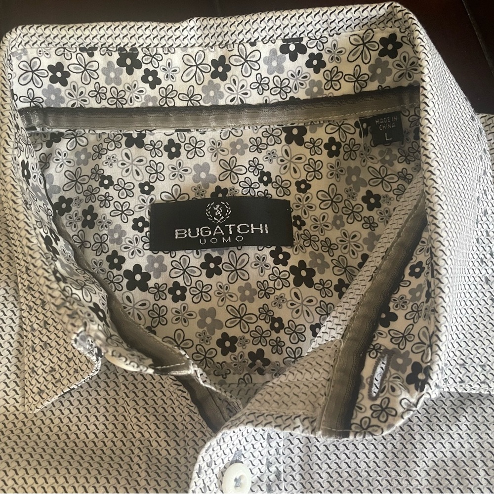 Bugatchi Men's Patterned Gray Button Down Shirt - image 4